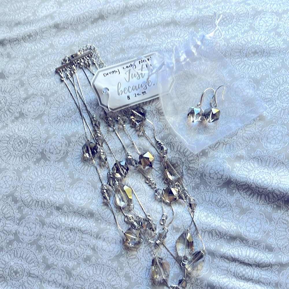 Dressy Silver Crystal Necklace w/ Earrings